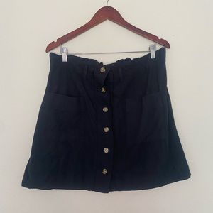 Black paper waist button down mini skirt